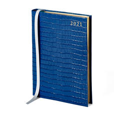 A5 Day to Page Leather Diary in Blue Small Croc