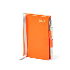 Mini Pocket Leather Diary with Pen in Bright Orange Saffiano
