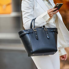 Midi Marylebone Tote in Ivory Saffiano & Smooth Black