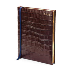 Quarto A4 Day to Page Leather Diary in Deep Shine Amazon Brown Croc