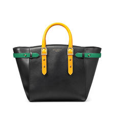 Midi Marylebone Tote in Black Pebble with Mustard & Emerald Croc Print
