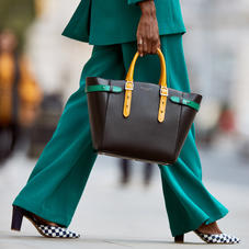 Midi Marylebone Tote in Black Pebble with Mustard & Emerald Croc Print