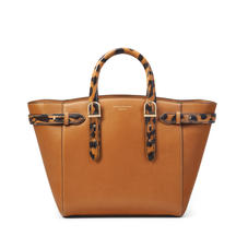 Midi Marylebone Tote in Smooth Tan with Leopard Print