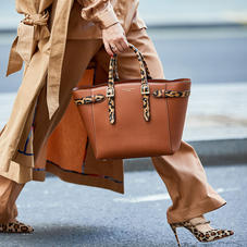 Midi Marylebone Tote in Smooth Tan with Leopard Print