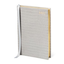 A5 Day to Page Leather Diary in Deep Shine Dove Grey Small Croc