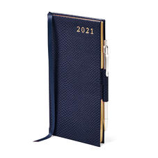 Slim Pocket Leather Diary with Pen in Midnight Blue Lizard
