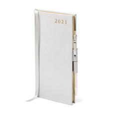 Slim Pocket Leather Diary with Pen in Light Grey Saffiano