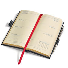 Slim Pocket Leather Diary with Pen in Light Grey Saffiano