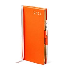 Slim Pocket Leather Diary with Pen in Bright Orange Saffiano