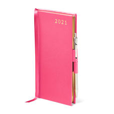Slim Pocket Leather Diary with Pen in Bright Pink Saffiano