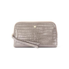 Small Essential Cosmetic Case in Deep Shine Warm Grey Small Croc