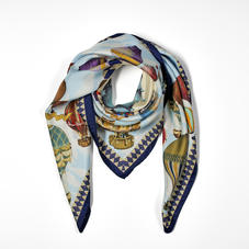 Hot Air Balloon Silk Scarf in Navy Pure Silk Twill