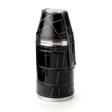 Hunter 6oz Leather Flask in Deep Shine Black Croc & Cobalt Blue Suede
