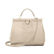 Large Florence Frame Bag in Soft Taupe Patent Croc
