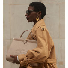 Large Florence Frame Bag in Soft Taupe Patent Croc