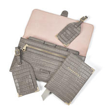 Travel Collection with Removable Inserts in Deep Shine Warm Grey Small Croc