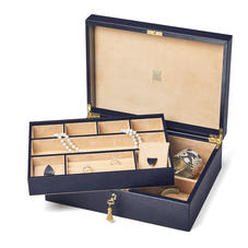 Grand Luxe Jewellery Case in Midnight Blue Silk Lizard