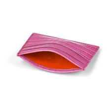 Slim Credit Card Case in Deep Shine Hibiscus Small Croc