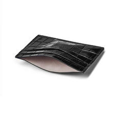 Slim Credit Card Case in Deep Shine Black Small Croc