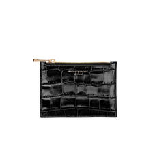 Small Essential Flat Pouch in Deep Shine Black Croc
