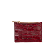 Small Essential Flat Pouch in Deep Shine Bordeaux Croc