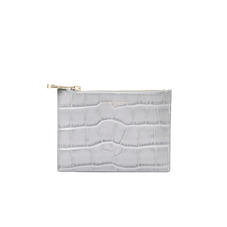 Small Essential Flat Pouch in Dove Grey Croc