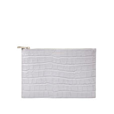 Large Essential Flat Pouch in Dove Grey Croc