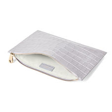 Large Essential Flat Pouch in Dove Grey Croc