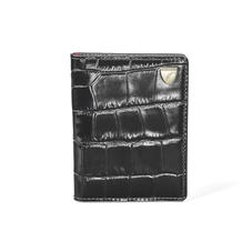 ID & Travel Card Holder in Deep Shine Black Croc