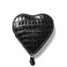 Heart Coin Purse in Deep Shine Black Small Croc
