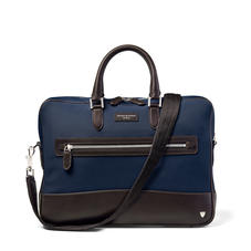 Anderson Slim Folio Briefcase in Navy Nylon with Leather Trim