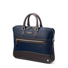 Anderson Slim Folio Briefcase in Navy Nylon with Leather Trim