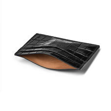 Slim Credit Card Case in Deep Shine Black Croc