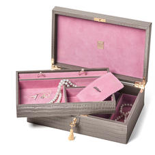 Savoy Jewellery Box in Deep Shine Warm Grey Small Croc