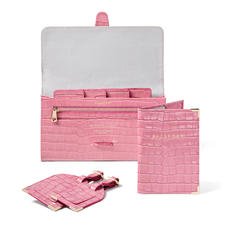 Travel Collection with Removable Inserts in Deep Shine Tea Rose Small Croc