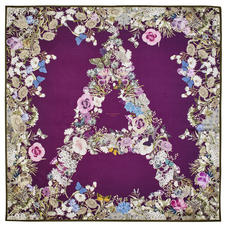 Ombre 'A' Floral Silk Scarf in Plum Pure Silk Twill