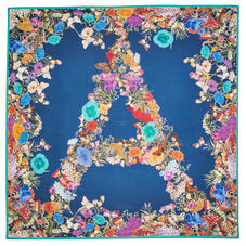 Ombre ‘A’ Floral Silk Scarf in Teal