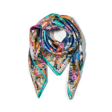 Ombre ‘A’ Floral Silk Scarf in Teal