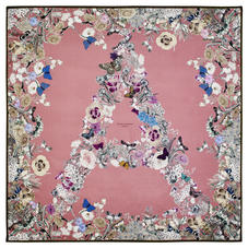 Ombre 'A' Floral Silk Scarf in Tea Rose Pure Silk Twill