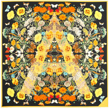 Botanical ‘A’ Silk Scarf in Black & Gold
