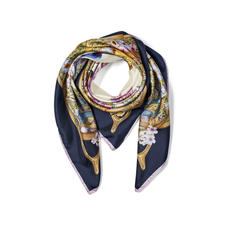 Edwardian Garden Silk Scarf in Navy Pure Silk Twill