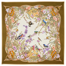 Edwardian Garden Silk Scarf in Olive Pure Silk Twill