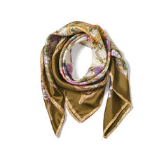 Edwardian Garden Silk Scarf in Olive Pure Silk Twill