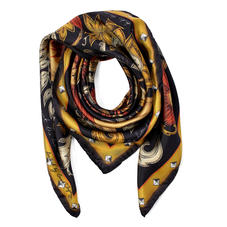 Lion & Peacock Silk Scarf in Black & Gold