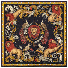 Lion & Peacock Silk Scarf in Black & Gold