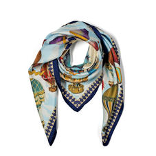 Hot Air Balloon Silk Scarf in Navy Pure Silk Twill