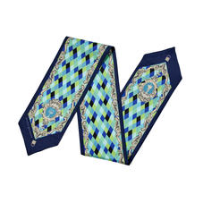 Harlequin Cherub Neck Bow Scarf in Blue Pure Silk Twill