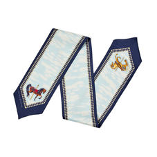 Hot Air Balloon Neck Bow Scarf in Navy Silk Twill