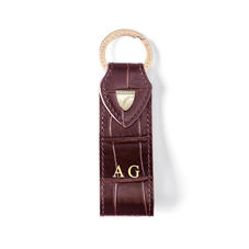 Small Leather Loop Keyring in Deep Shine Amazon Brown Croc