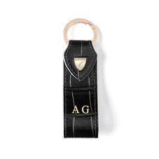 Small Leather Loop Keyring in Deep Shine Black Croc